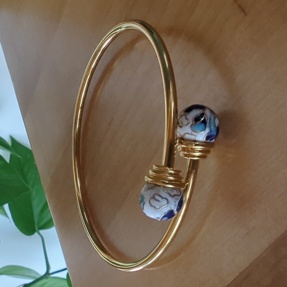 Vintage Cloisanne Bypass Bracelet/Bangle Gold Tone - Picture 15 of 16